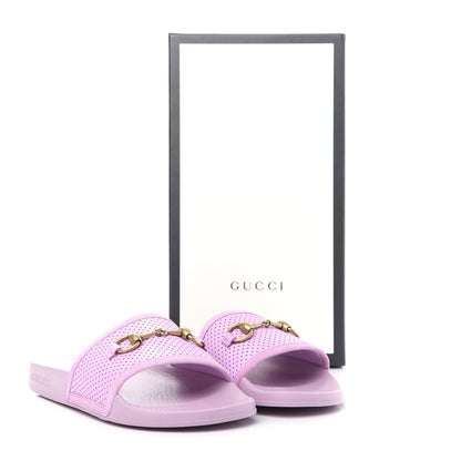 Gucci Suede Perforated Horsebit Slide Sandals 37 Malva 11 of 11