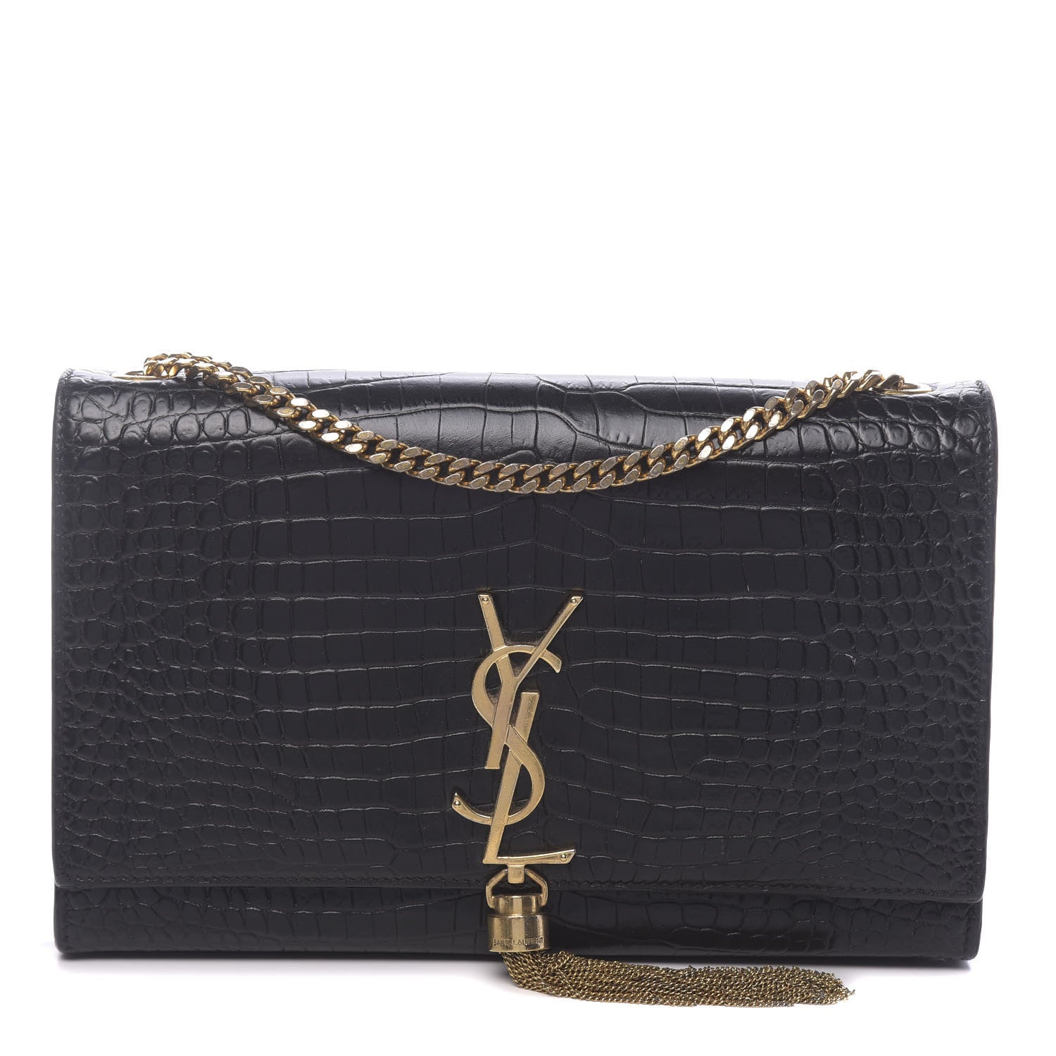 Saint Laurent Calfskin Crocodile Embossed Medium Classic Monogram Kate Tassel Satchel Black 1 of 9