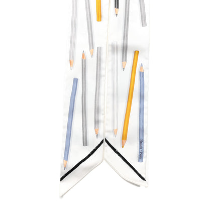 Hermes Silk A Vos Crayons Twilly White Gris Bleu Jean 2 of 6