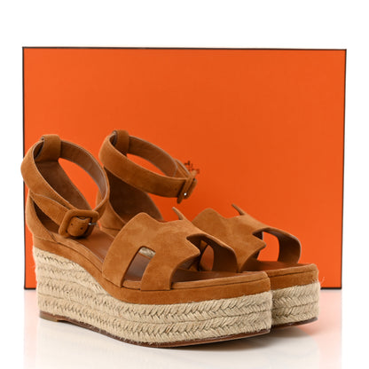 Hermes Suede Elda Espadrille Wedge Sandals 38 Naturel 9 of 9