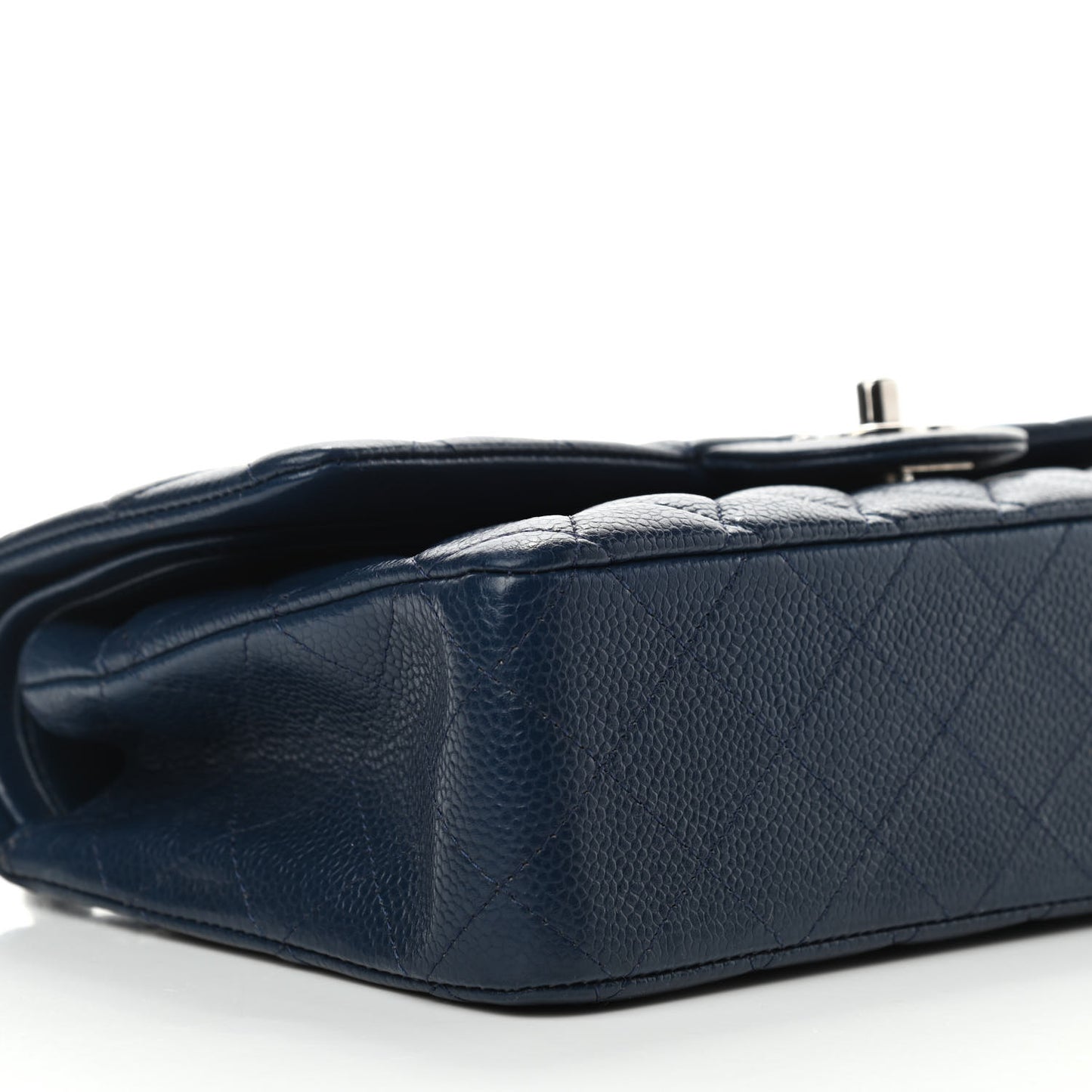 Caviar Quilted Medium Double Flap Dark Blue