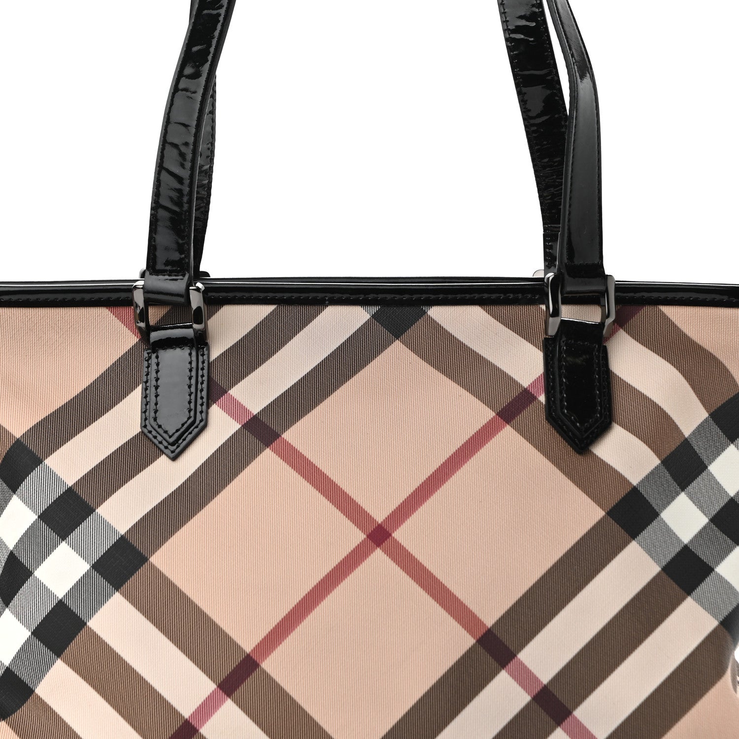 Burberry Nova Check Patent Trim Shopper Tote Black 7 of 12
