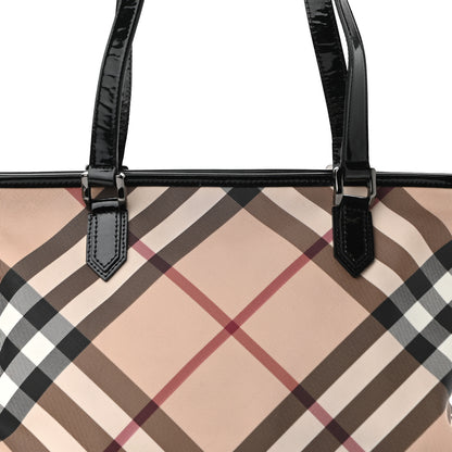 Burberry Nova Check Patent Trim Shopper Tote Black 7 of 12