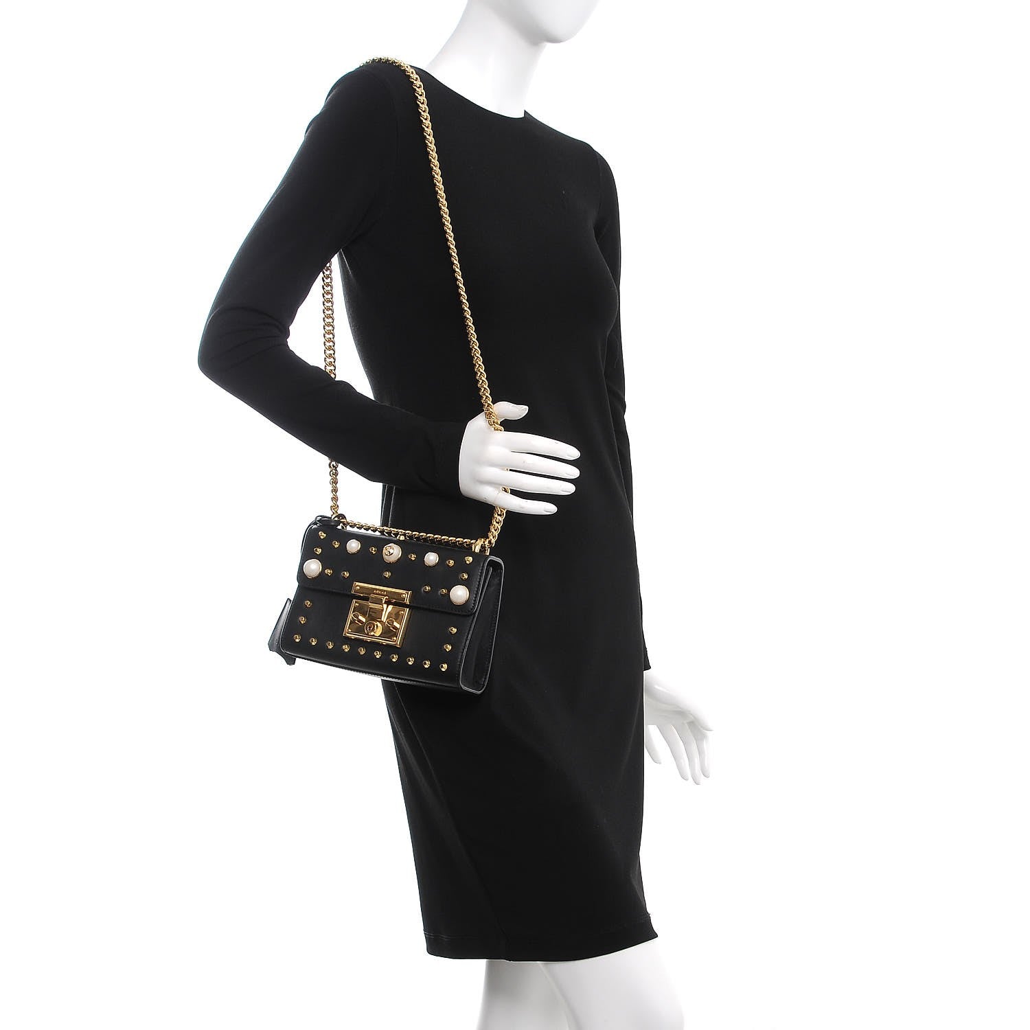 Gucci Calfskin Studded Small Padlock Shoulder Bag Black 2 of 8