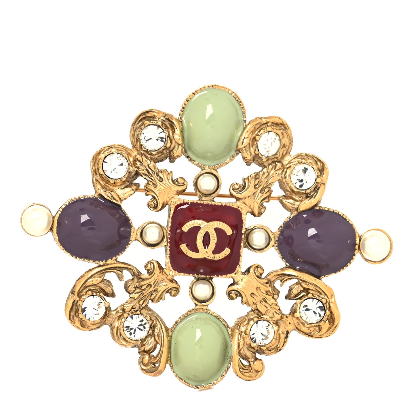 Resin Gripoix Poured Glass Crystal CC Brooch Multicolor