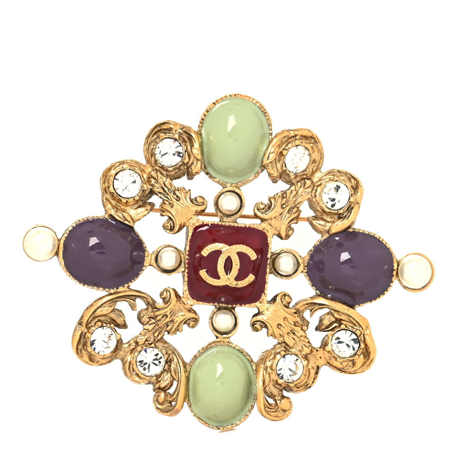 Chanel Resin Gripoix Poured Glass Crystal CC Brooch Multicolor 1 of 4