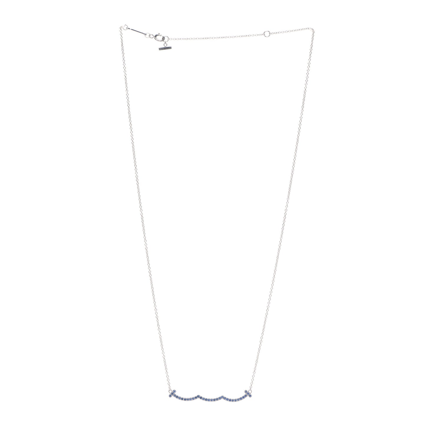 18K White Gold Blue Sapphire Wave Pendant Necklace