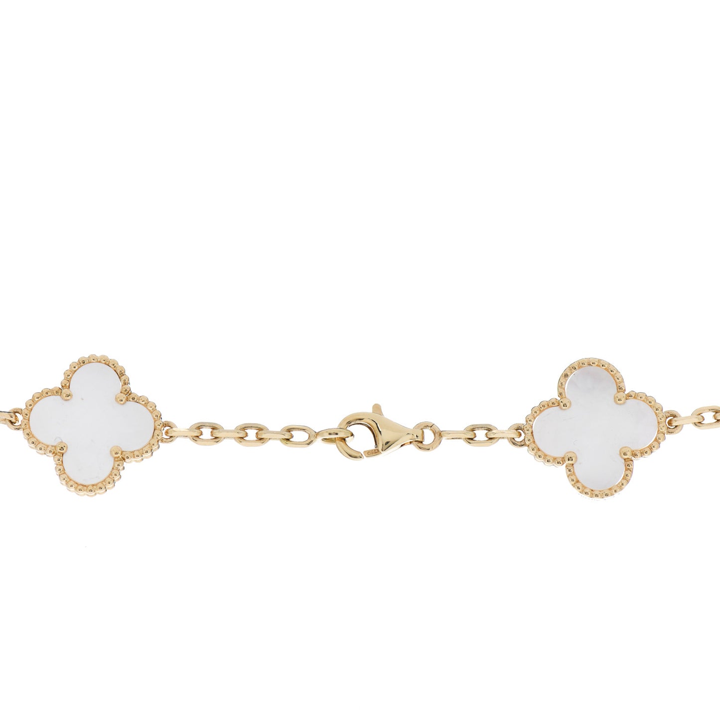 18K Yellow Gold Mother of Pearl 20 Motifs Vintage Alhambra Necklace