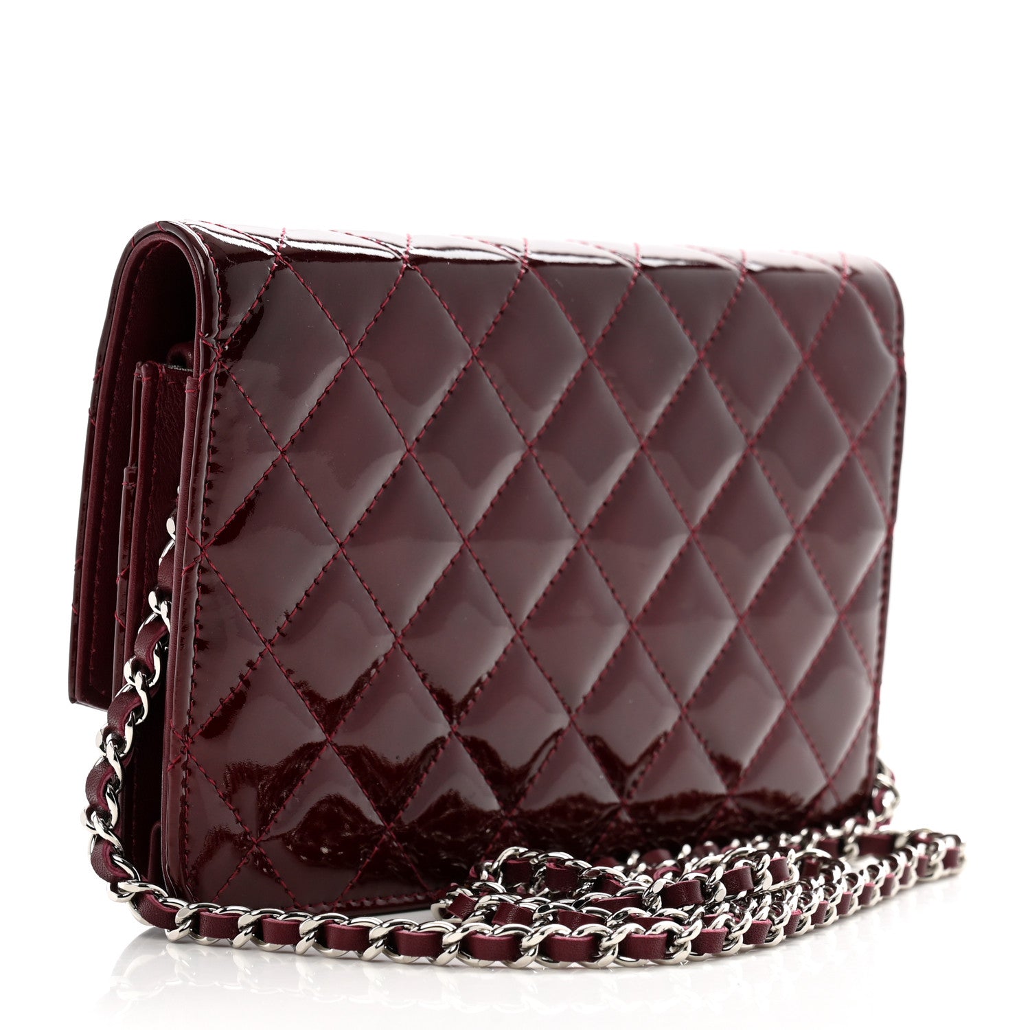 Chanel Patent Quilted Brilliant Wallet On Chain WOC Red 2 of 11