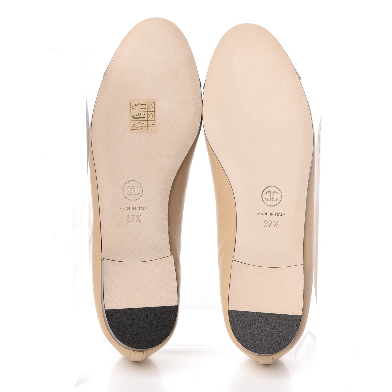 Chanel Lambskin CC Cap Toe Ballerina Flats 37.5 Beige Black 5 of 9