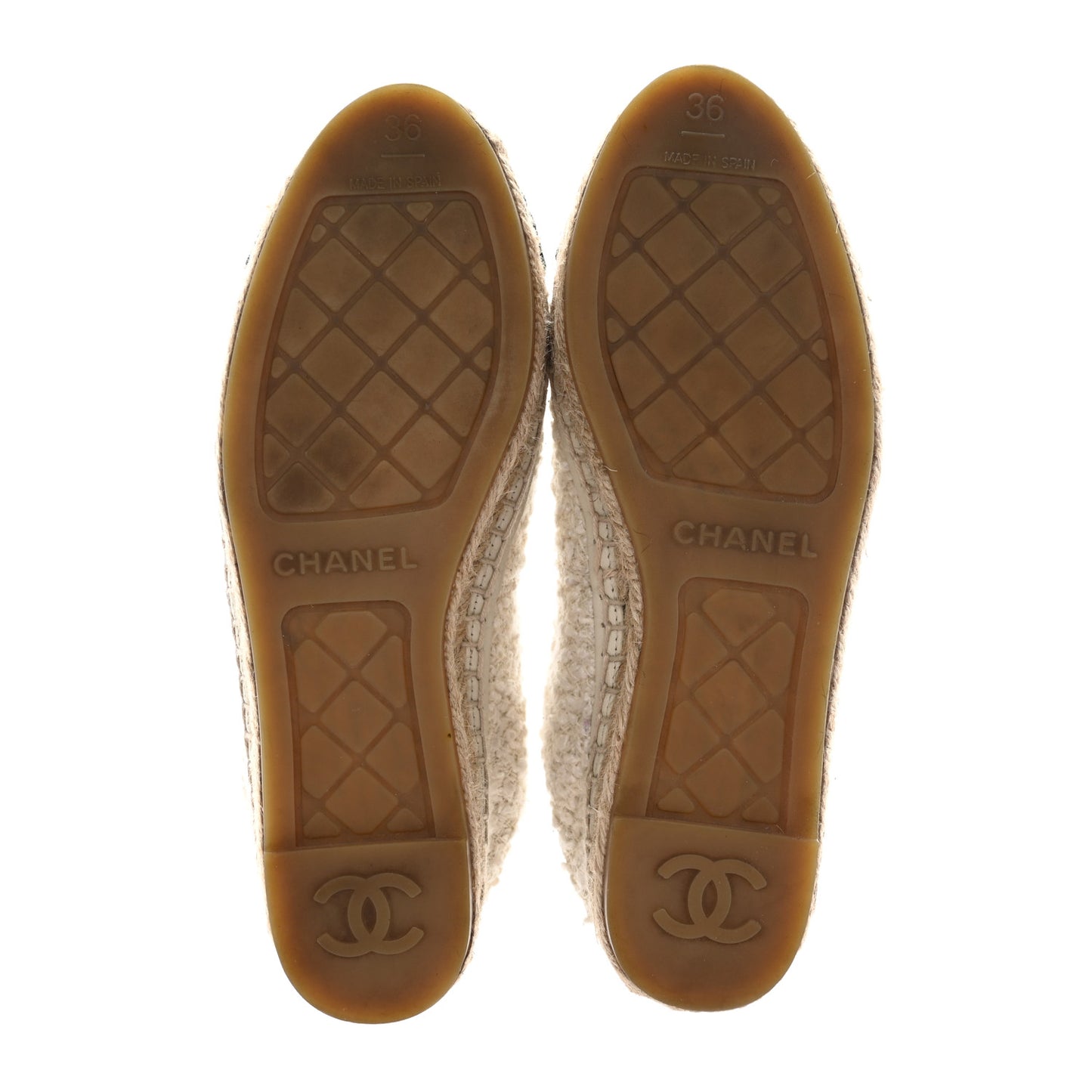 Tweed Grosgrain CC Espadrilles 36 White Black