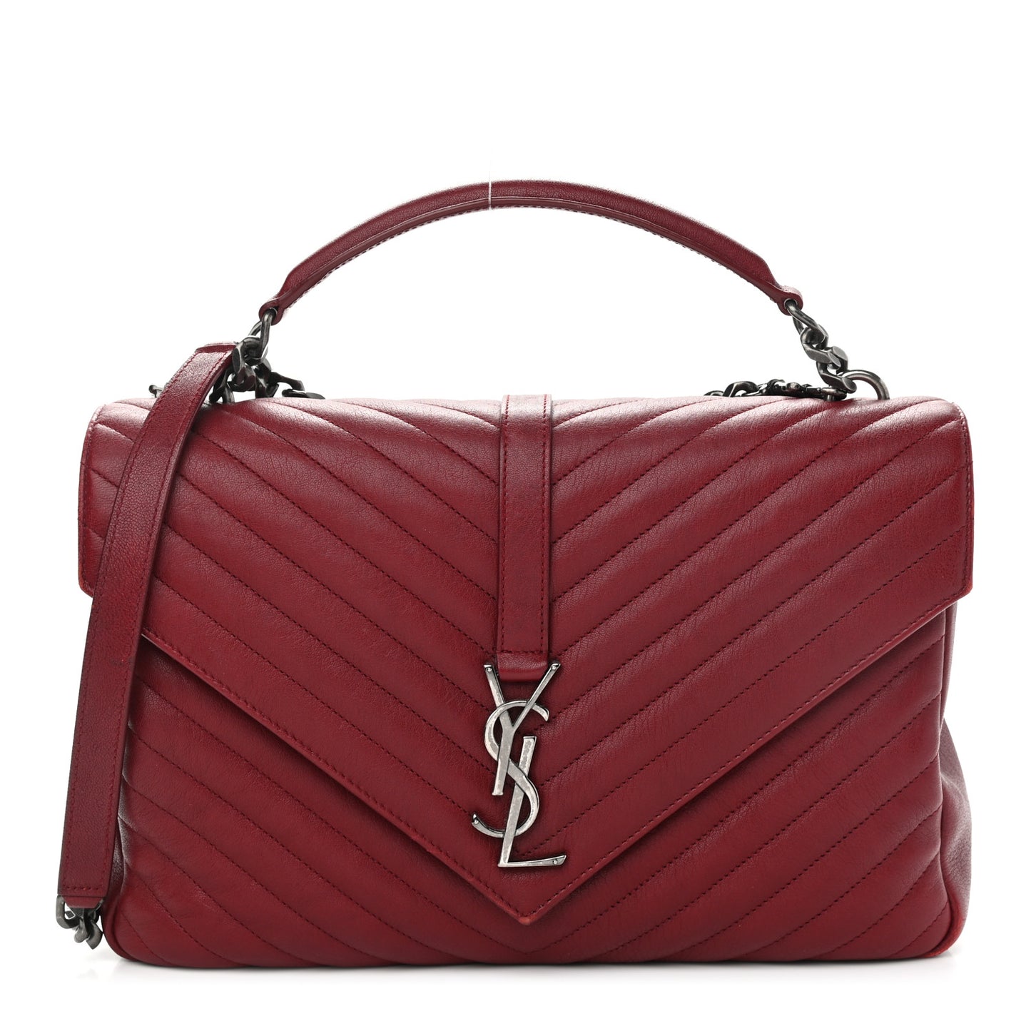 Sheepskin Matelasse Chevron Large College Monogram Satchel Rouge