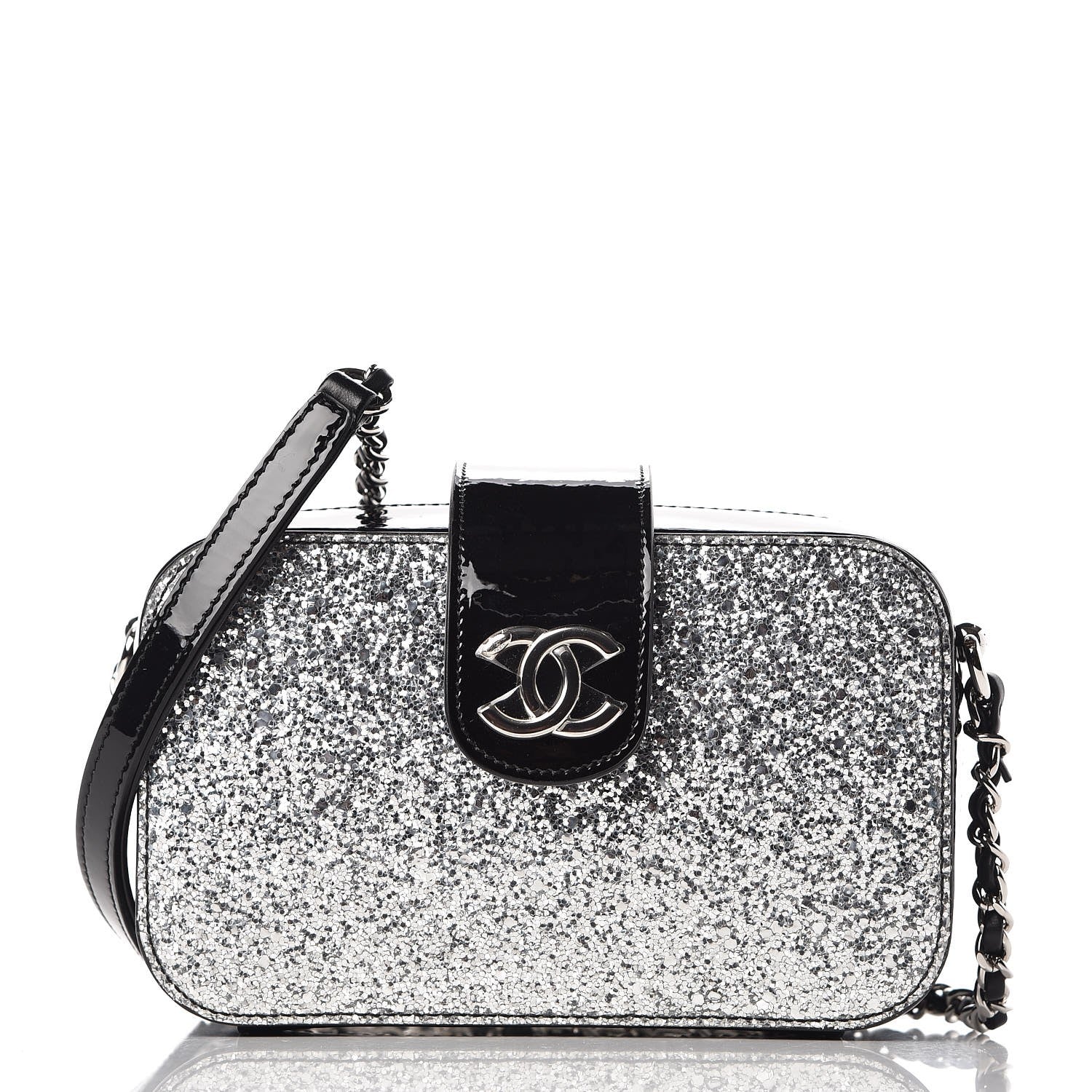 Chanel Glitter Patent Camera Case Silver 1 of 8
