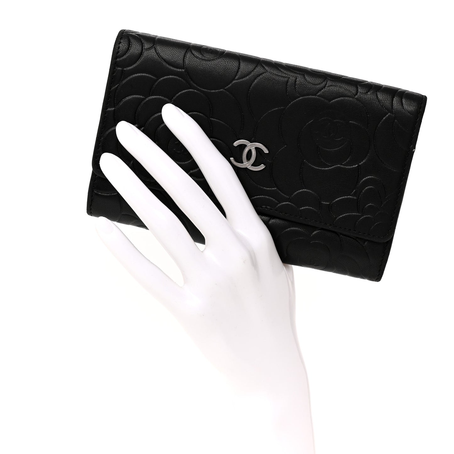 Lambskin Camellia Embossed Medium Wallet Black