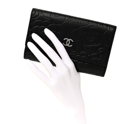 Chanel Lambskin Camellia Embossed Medium Wallet Black 2 of 11
