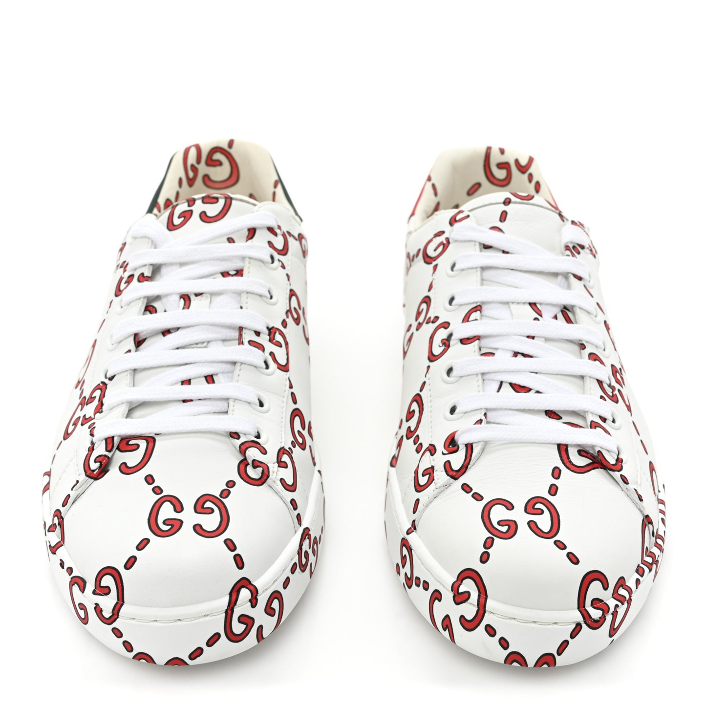 Calfskin GucciGhost Print Mens Ace Sneakers 8 White Hibiscus Red
