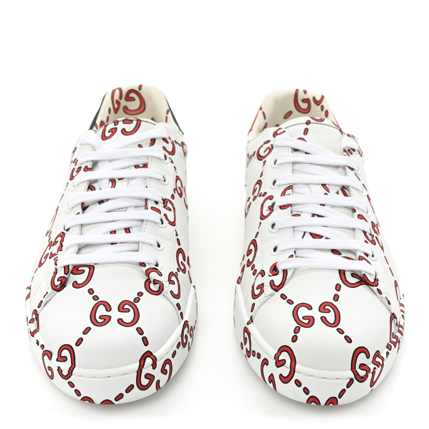 Gucci Calfskin GucciGhost Print Mens Ace Sneakers 8 White Hibiscus Red 2 of 10