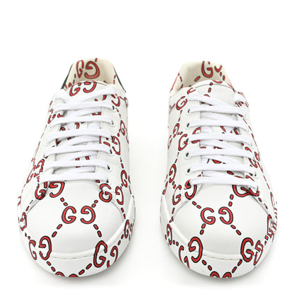 Gucci Calfskin GucciGhost Print Mens Ace Sneakers 8 White Hibiscus Red 2 of 10