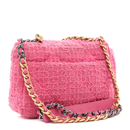 Chanel Tweed Quilted Medium Chanel 19 Flap Pink 3 of 11