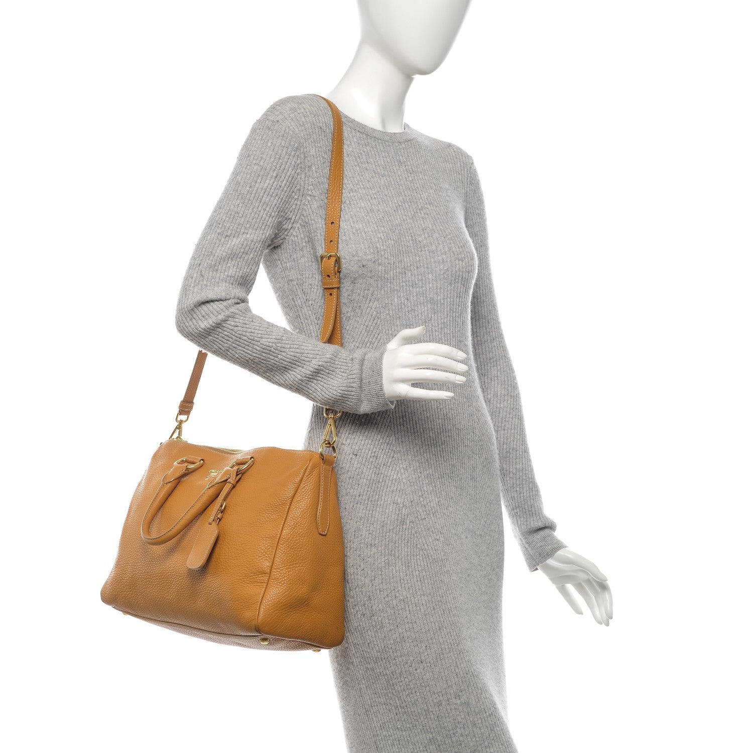 Prada Vitello Daino Top Handle Zip Tote Ocra 2 of 11