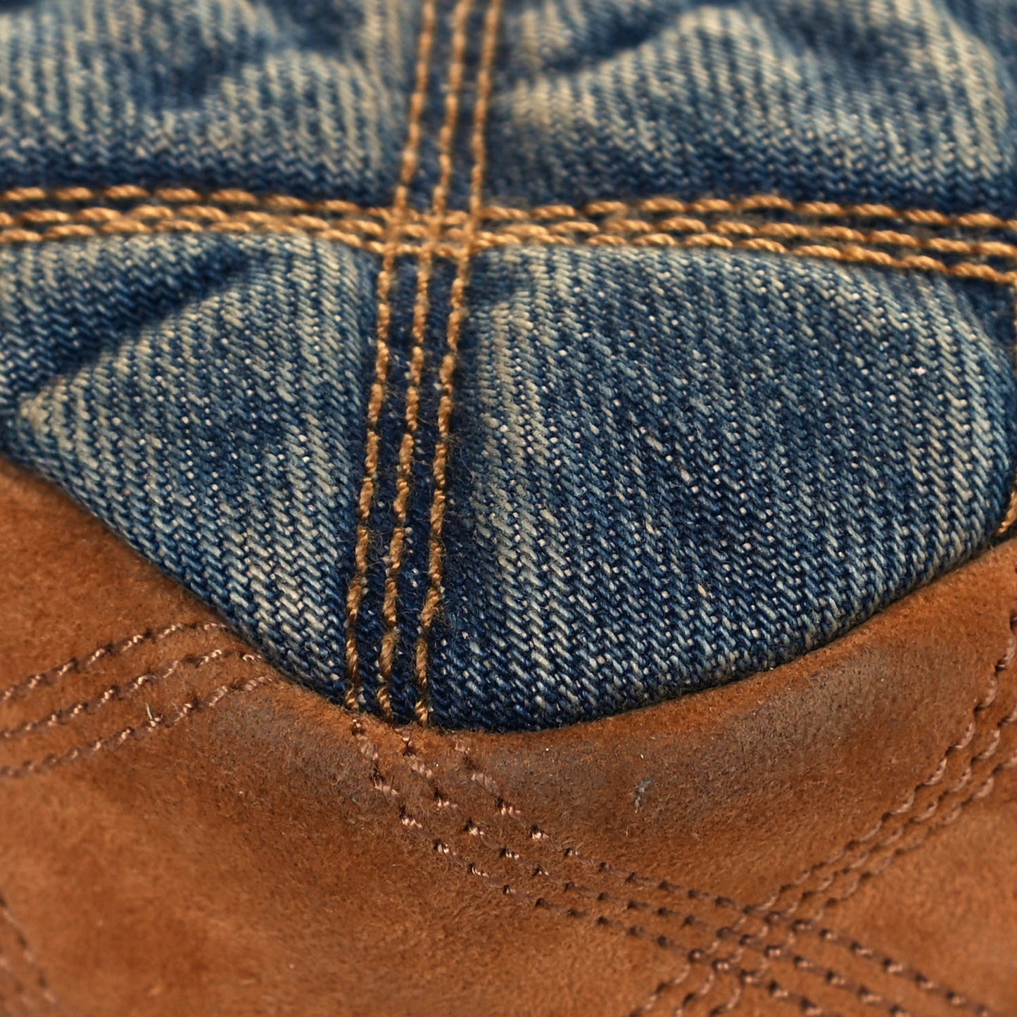 Suede Denim Quilted Mini Becky Double Zip Bag Blue Cinnamon