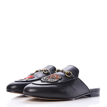 Gucci Calfskin Crystal Tiger Embroidered Womens Princetown Slippers 37 Black 3 of 10