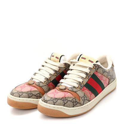 Gucci GG Supreme Monogram Harness Calfskin Web Womens Screener Sneakers 35 Beige Ebony Rosso Harness Brown 4 of 9