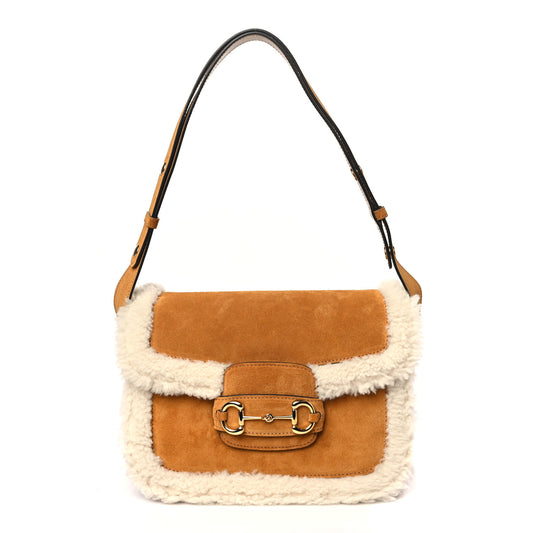 Suede Shearling Horsebit 1955 Shoulder Bag Brown Sugar