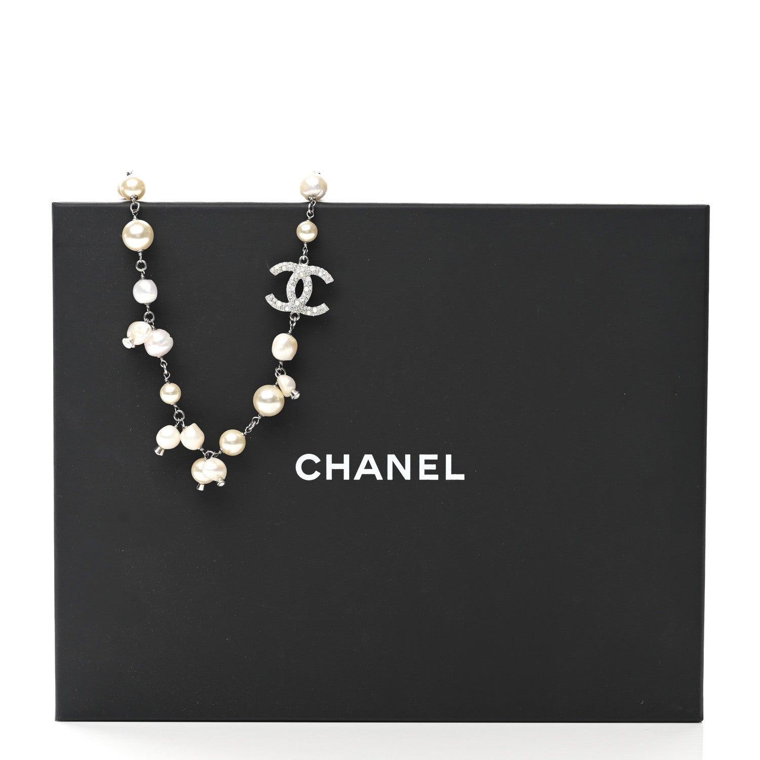 Chanel Pearl Crystal CC Necklace Silver 6 of 6