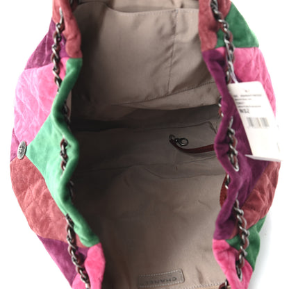 Chanel Suede Quilted Patchwork Drawstring Bag Green Pink Purple Burgundy 5 of 11
