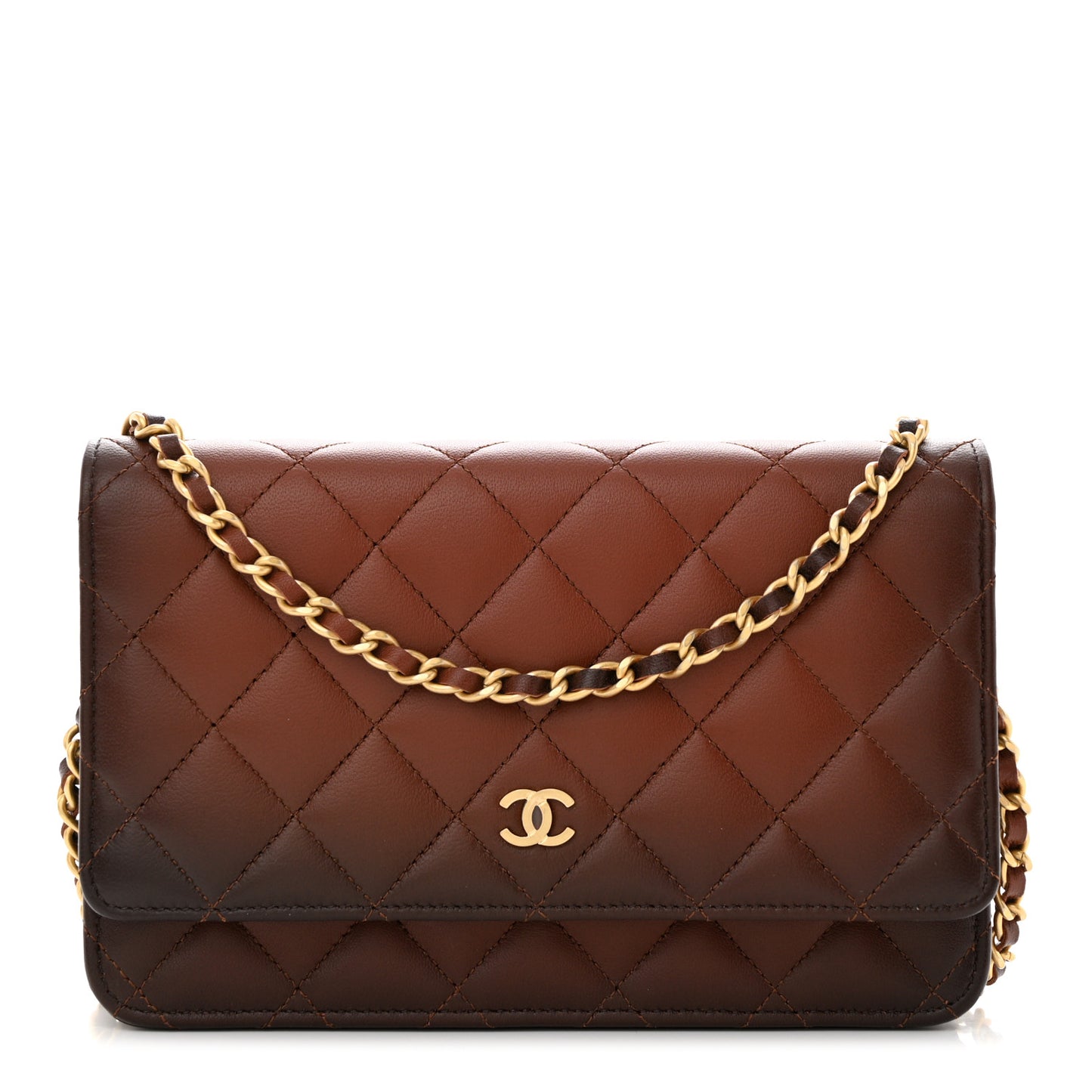 Gradient Lambskin Quilted Wallet On Chain WOC Brown