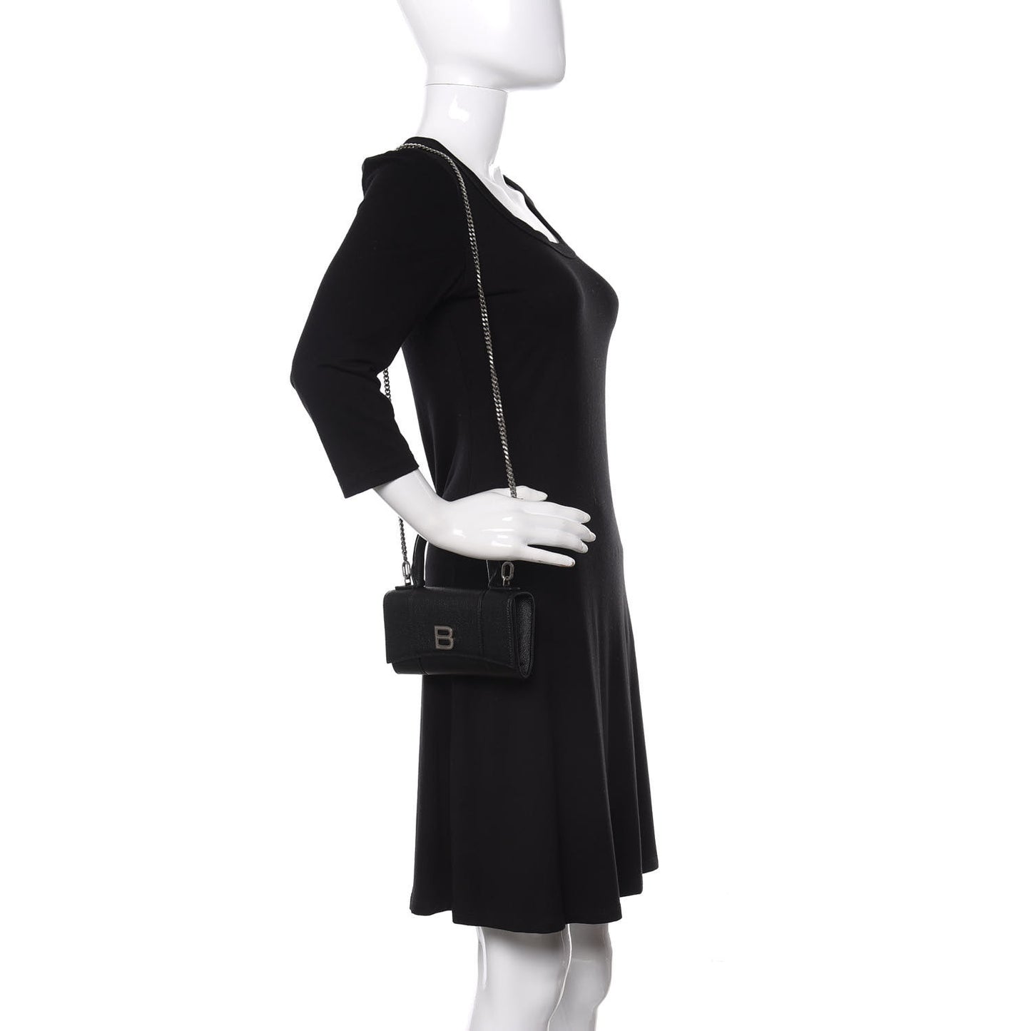 Grained Calfskin Hourglass Top Handle Crossbody Phone Holder Black