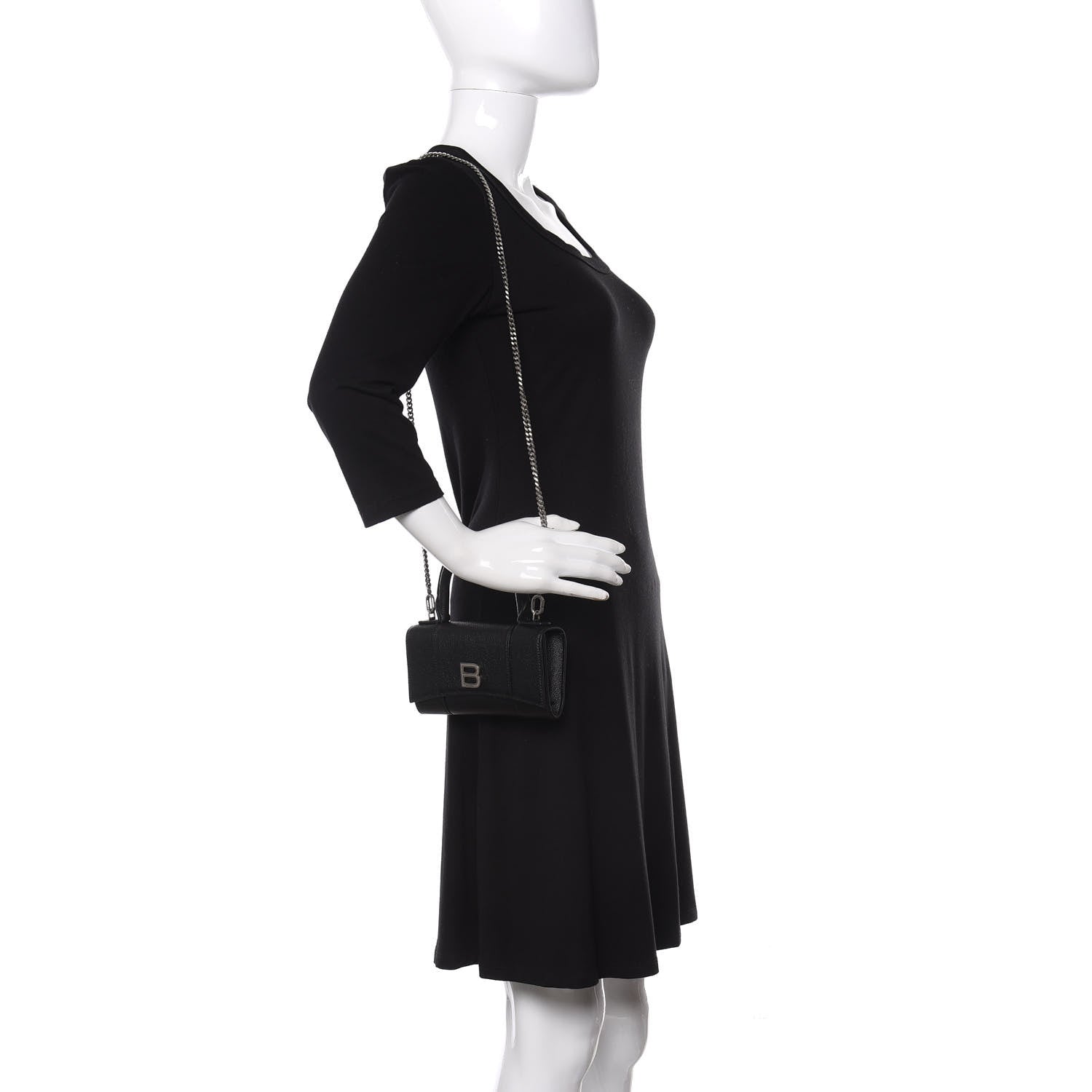 Balenciaga Grained Calfskin Hourglass Top Handle Crossbody Phone Holder Black 2 of 9