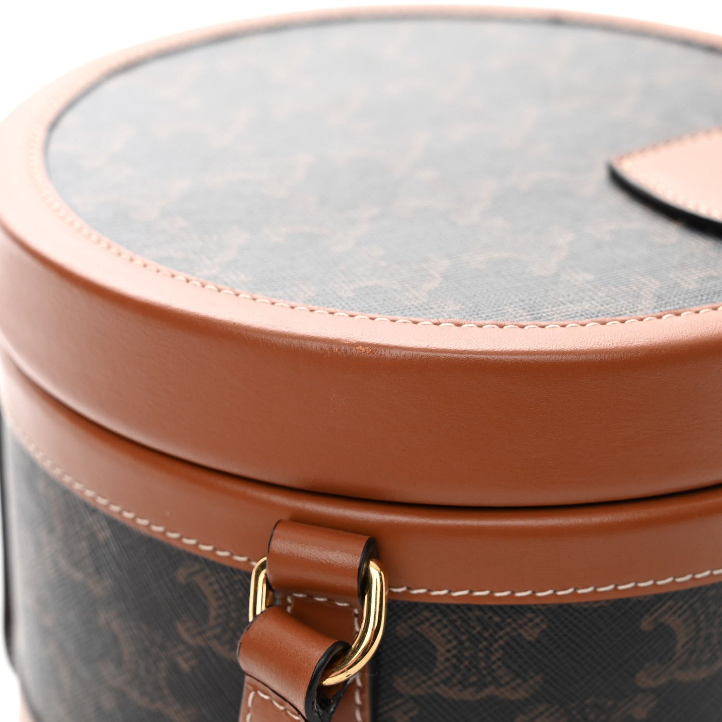 Calfskin Triomphe Canvas Medium Tambour Bag Tan