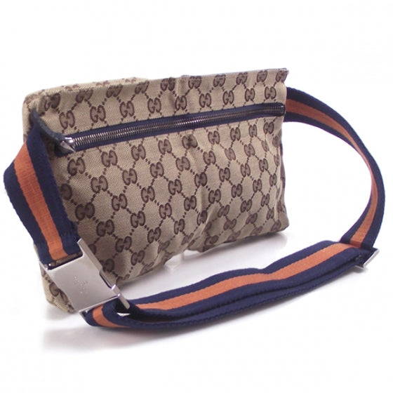 GG Monogram Web Double Pocket Belt Bag Blue