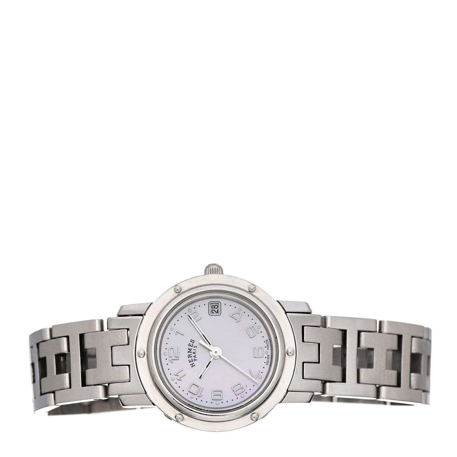 Hermes Stainless Steel Blue Mother of Pearl 24mm Clipper Quartz Watch 2 of 4