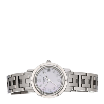 Hermes Stainless Steel Blue Mother of Pearl 24mm Clipper Quartz Watch 2 of 4