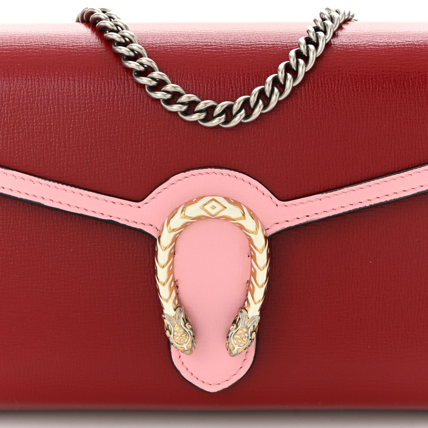 Azalea Calfskin Enamel Mini Dionysus Chain Wallet New Cherry Red Wild Rose Off White
