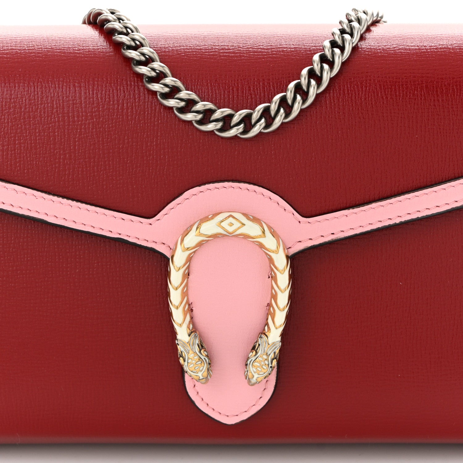 Gucci Azalea Calfskin Enamel Mini Dionysus Chain Wallet New Cherry Red Wild Rose Off White 9 of 11