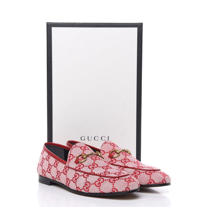 Gucci Canvas GG Monogram Horsebit Womens Jordaan Loafers 37.5 Gardenia Hibiscus Red 9 of 9