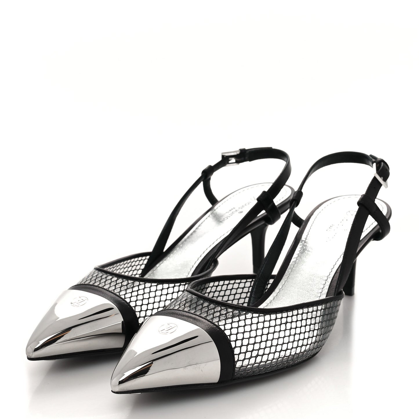 Calfskin Mesh PVC Urban Twist Slingback Mules 37 Black