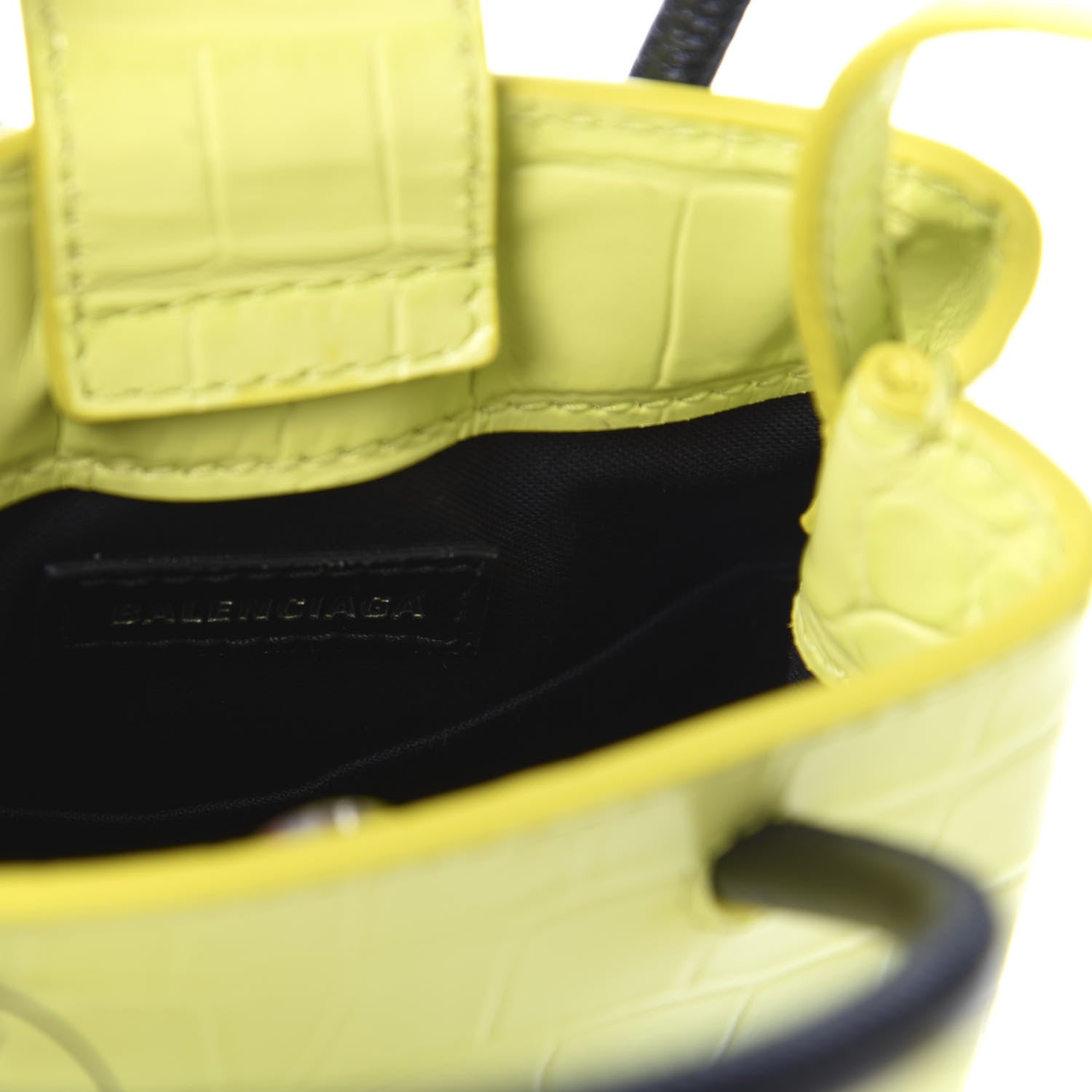 Balenciaga Calfskin Crocodile Embossed Logo Shopping Phone Holder Bag Lime 8 of 9