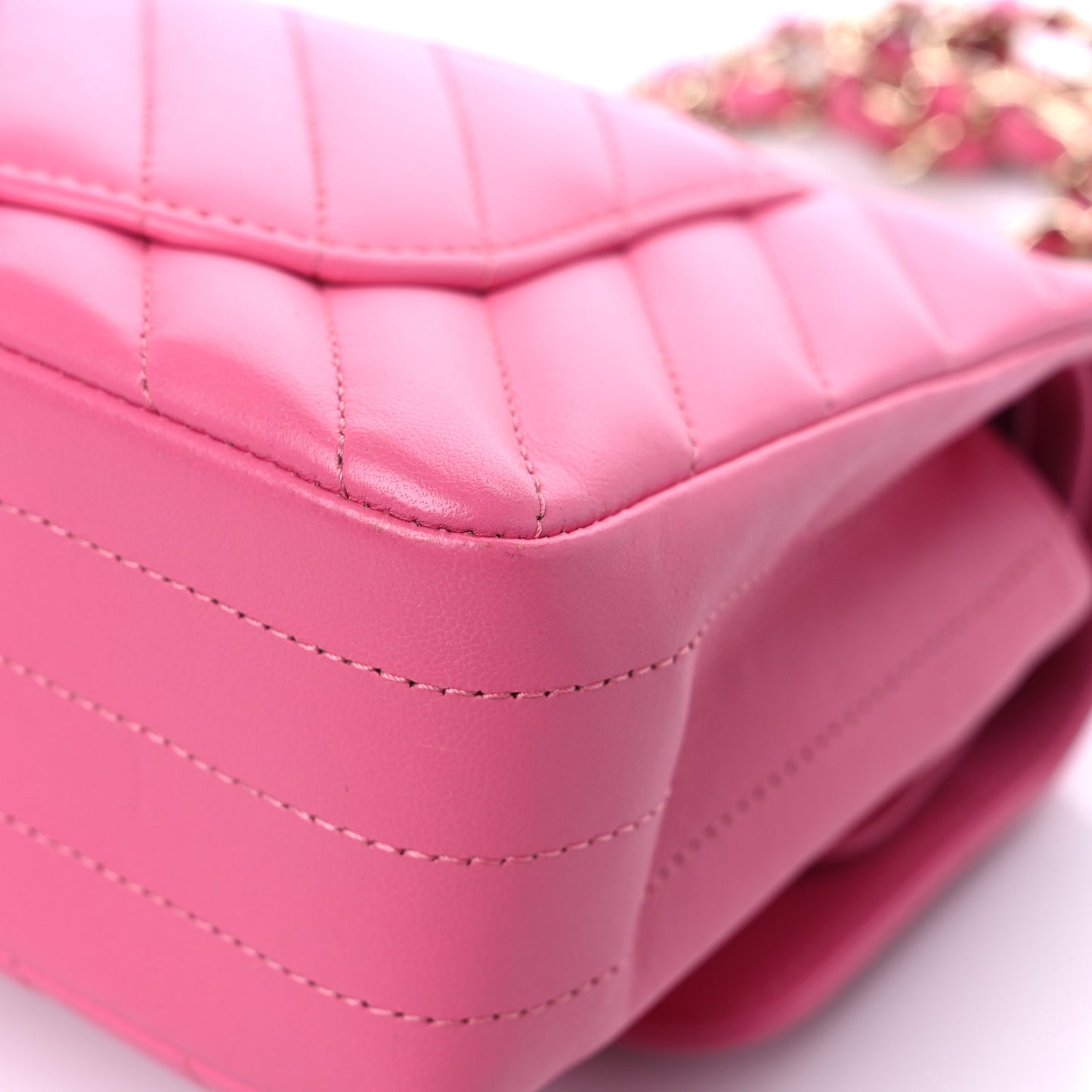 Lambskin Chevron Quilted Small Double Flap Pink