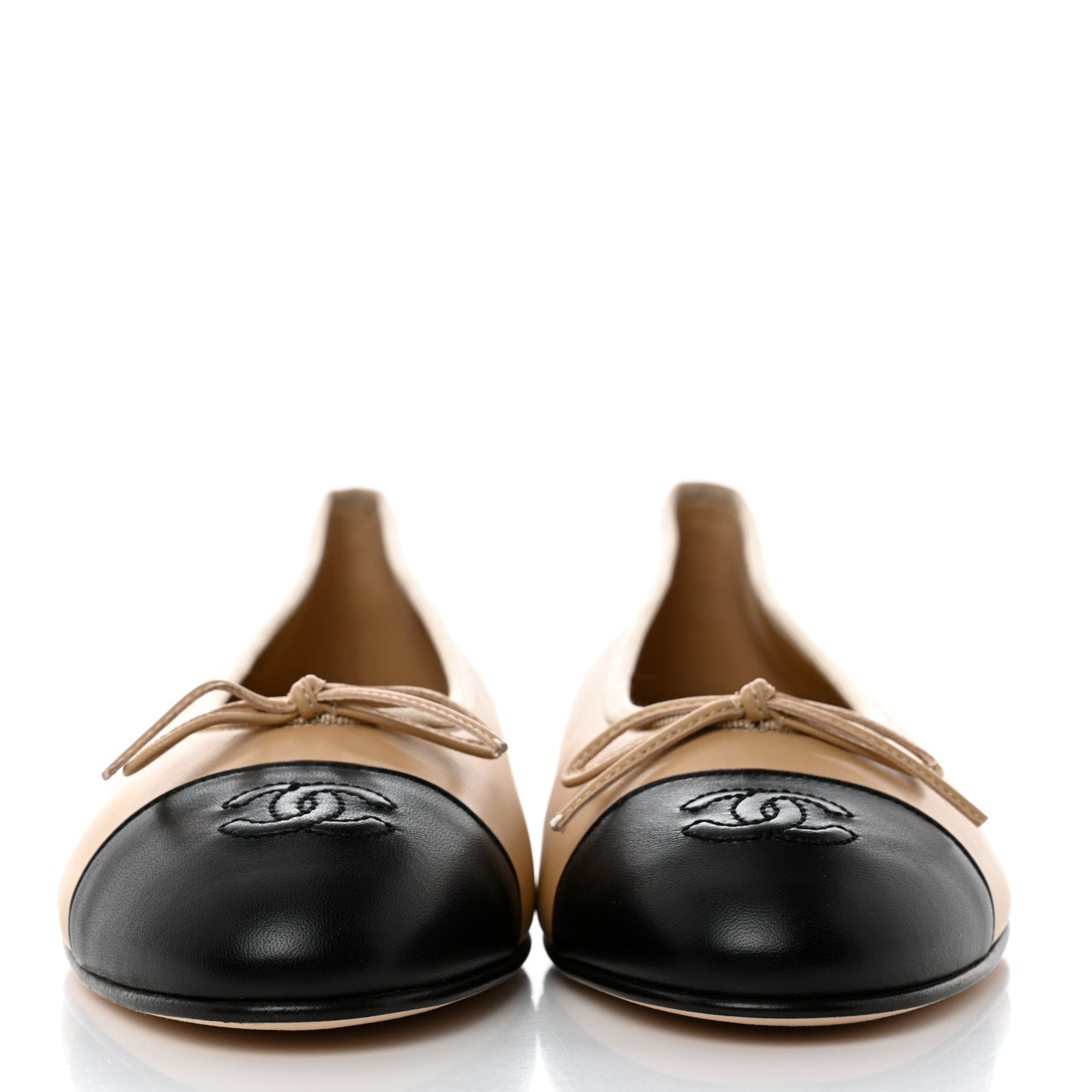 Lambskin Cap Toe CC Ballerina Flats 39.5 Beige Black