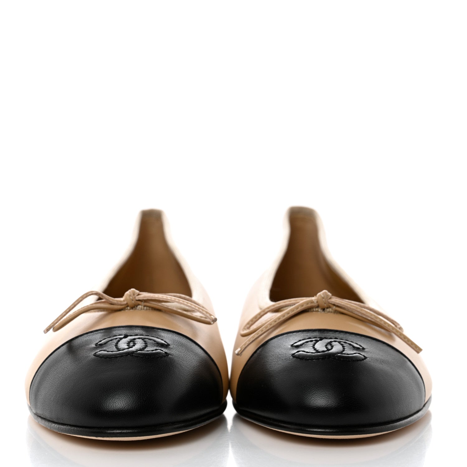 Chanel Lambskin Cap Toe CC Ballerina Flats 39.5 Beige Black 2 of 9