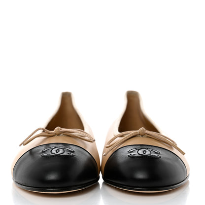 Chanel Lambskin Cap Toe CC Ballerina Flats 39.5 Beige Black 2 of 9