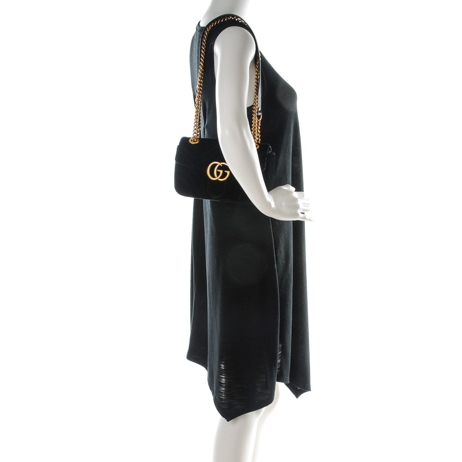 Gucci Velvet Matelasse Mini GG Marmont Shoulder Bag Black 2 of 7