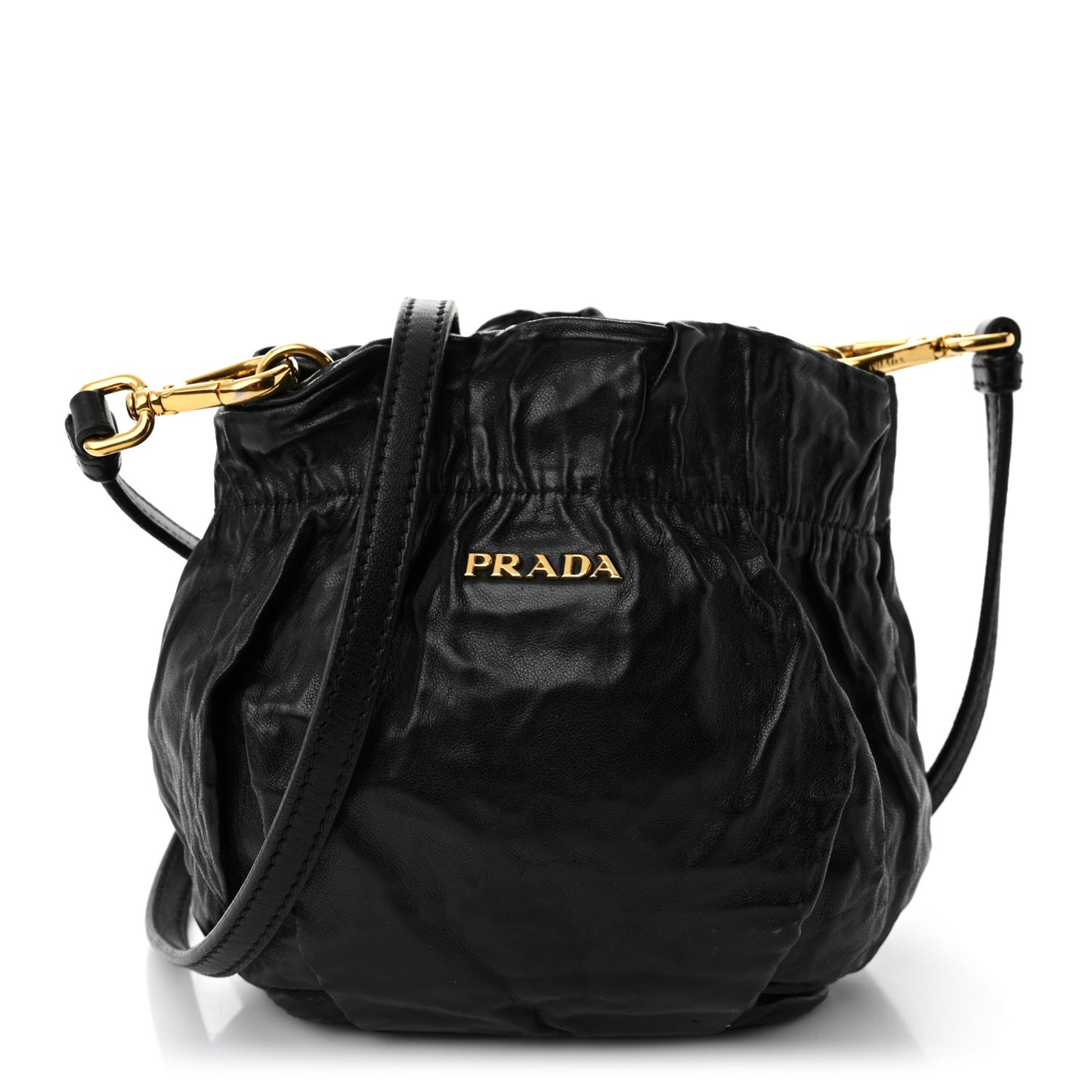 Nappa Logo Mini Drawstring Bucket Bag Black