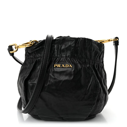Prada Nappa Logo Mini Drawstring Bucket Bag Black 1 of 11