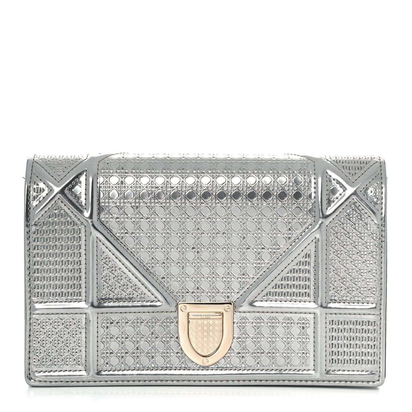 Metallic Patent Micro-Cannage Diorama Wallet on Chain Pouch Silver